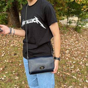 Coach navy and gunmetal convertible crossbody clutch